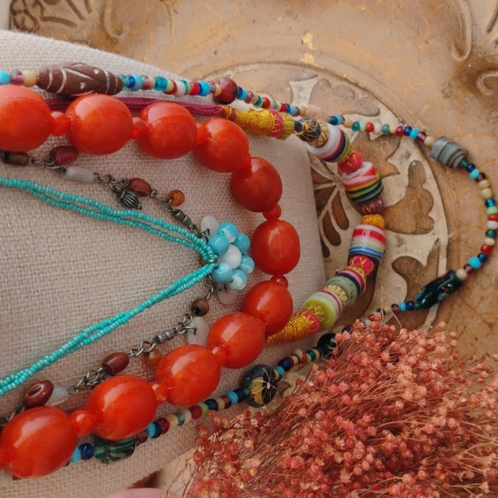 Boho Style Colorful Mix Bead Neklace Set